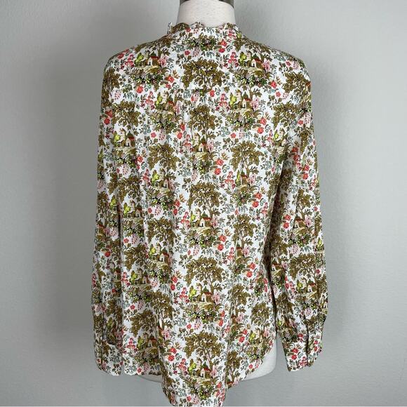 Talbot's White Brown Green Cottage Core Print Top Medium - Picture 8 of 9